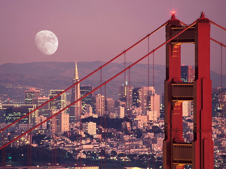HD wallpaper: San Francisco, city, Moon, cityscape, bridge, architecture |  Wallpaper Flare