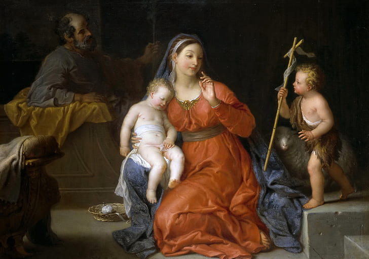 picture, religion, mythology, Michel-Ange Houasse, The Holy Family with Saint John the Baptist