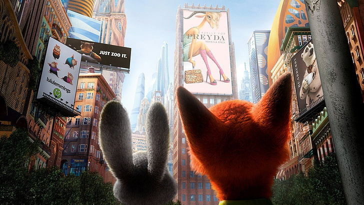 Movie, Zootopia, Judy Hopps, Nick Wilde, text, no people, architecture