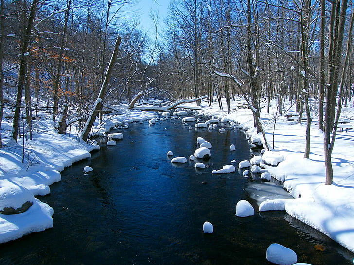 ice melting on river during winter, Cold Blue, Blue River, winter  winter