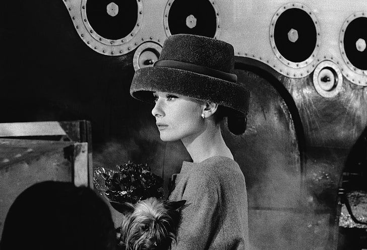 Audrey Hepburn, monochrome, women, actress, dog, real people