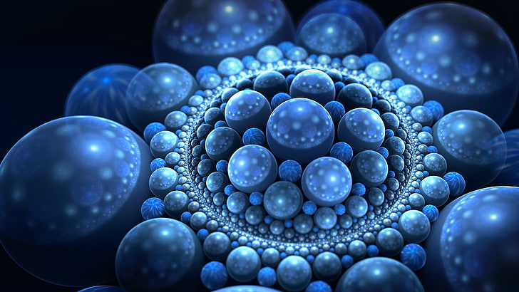 sphere, fractal, abstract, blue, close-up, no people, food, HD wallpaper