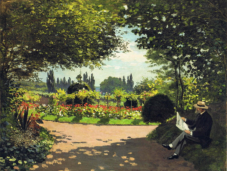 men's brown hat painting, Park, stay, picture, garden, Claude Monet, HD wallpaper