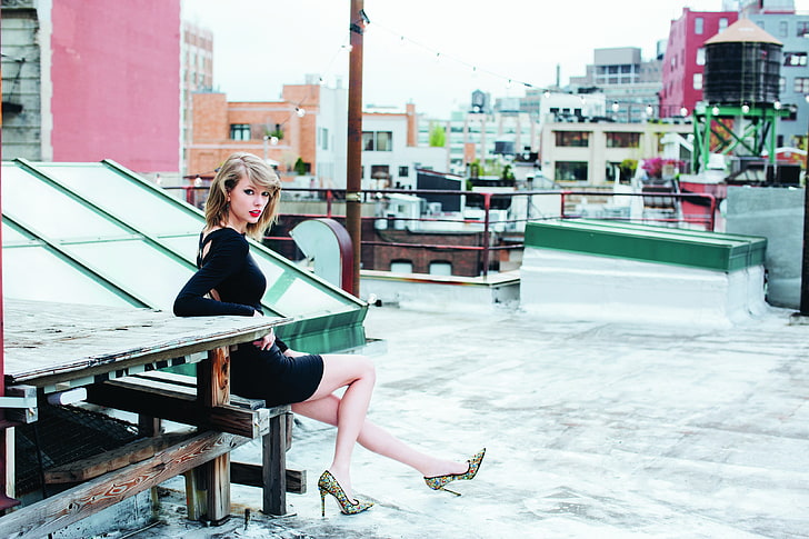 Taylor Swift, legs, rooftops, women, sitting, one person, young women