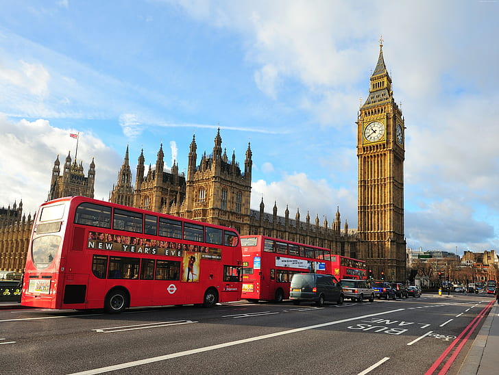 bus, England, travel, tourism, Big Ben, Westminster Abbey, London, HD wallpaper