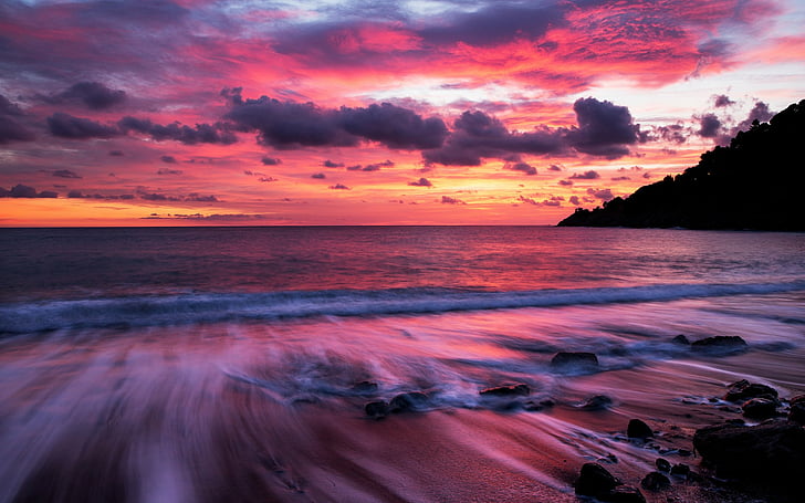 HD wallpaper: Earth, Sunset, Beach, Horizon, Pink, Purple, Rock, Sky |  Wallpaper Flare