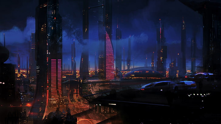 futuristic mass effect science fiction city skyline 3200x1800  Art Skyline HD Art, HD wallpaper