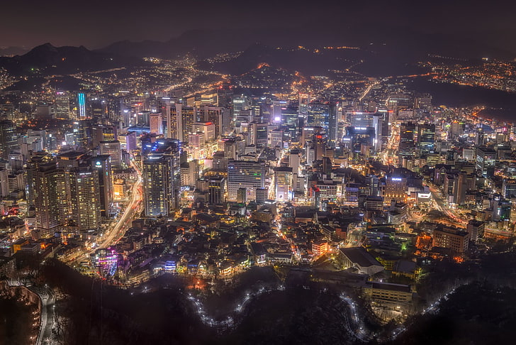Cities, Seoul, Cityscape, Korea, Megapolis, Night, HD wallpaper
