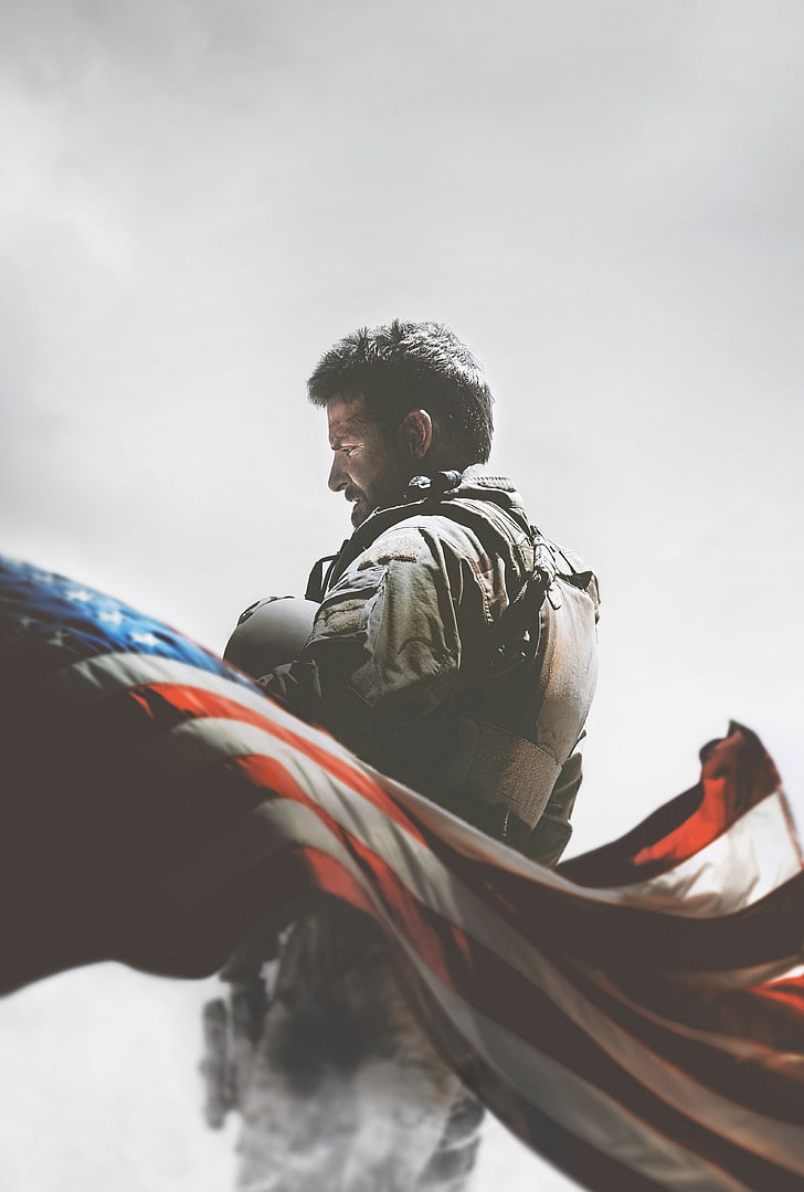 men's black and white polo shirt, movies, American Sniper, soldier, HD wallpaper