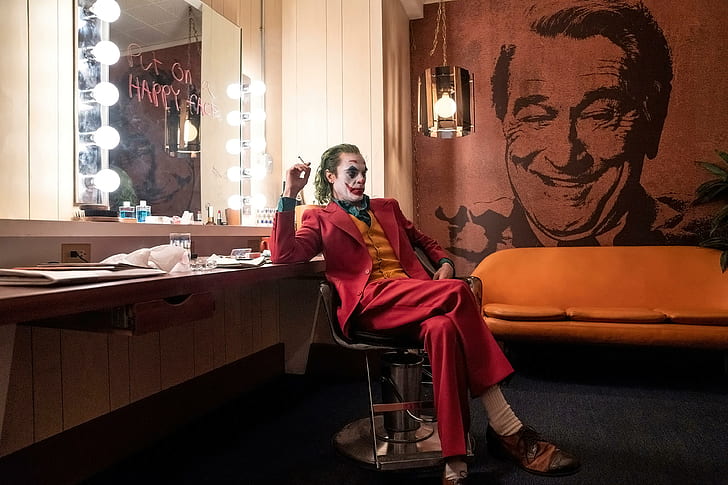 HD wallpaper: Joker, Robert DeNiro, happy face, Joaquin Phoenix, couch,  makeup | Wallpaper Flare