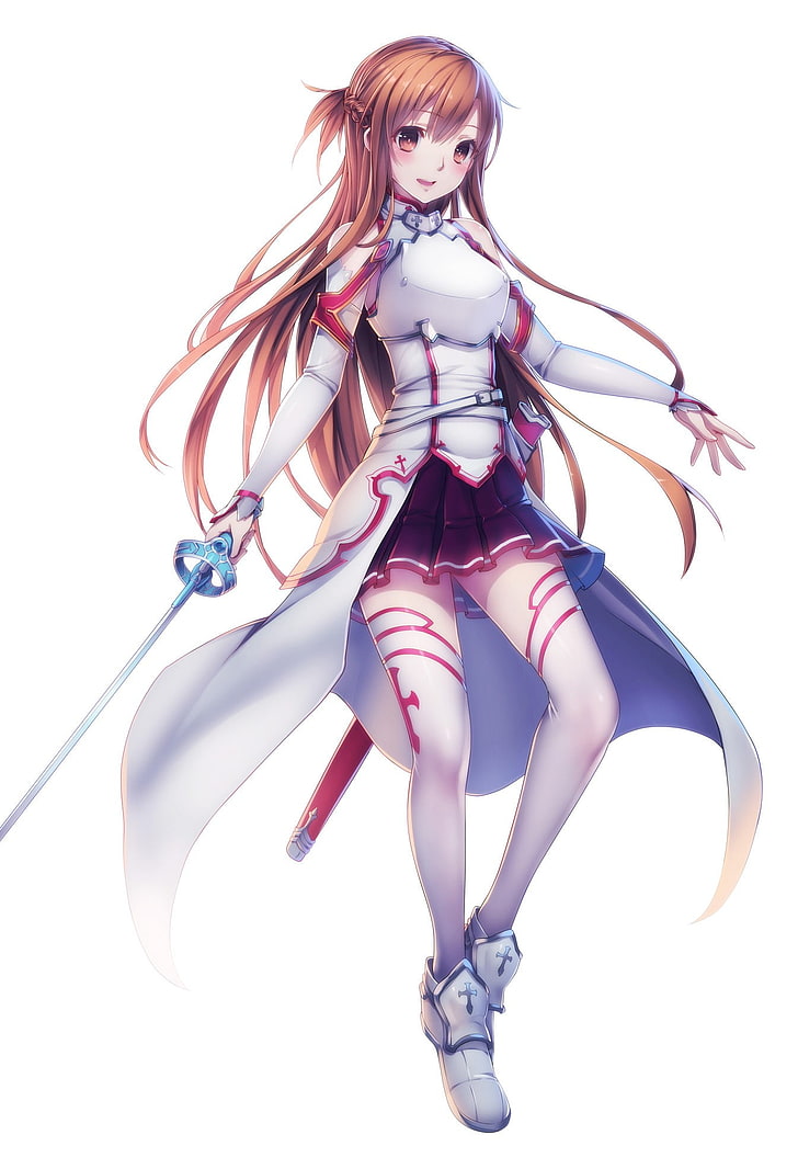 girl character wearing dress holding sword illustration, Sword Art Online