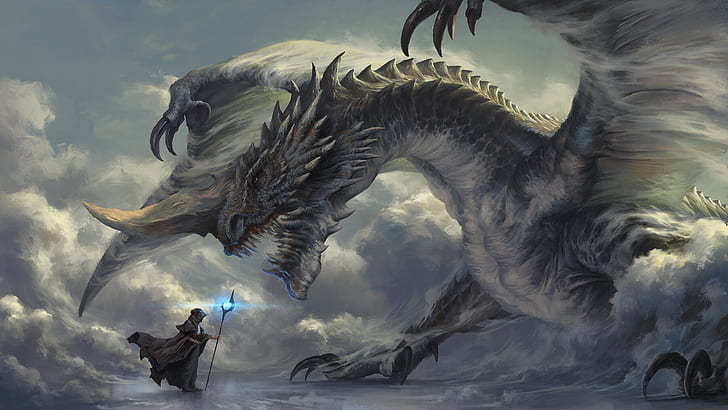 Fantasy, Dragon, Staff, HD wallpaper