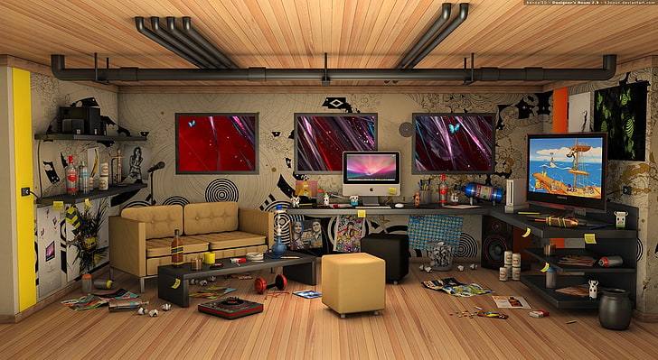 HD wallpaper: Designer's Room 3D, flat screen TV, Artistic, indoors,  technology | Wallpaper Flare
