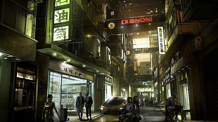 Xenon signage, futuristic, cyberpunk, architecture, built structure