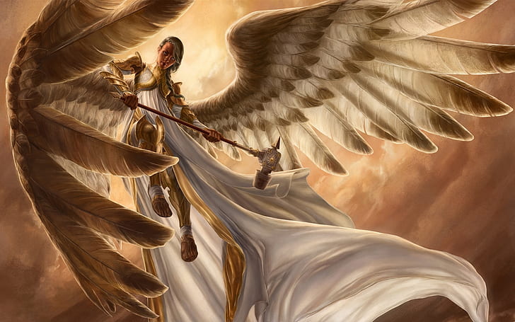 Fantasy girl, angel, armor, wings, flight