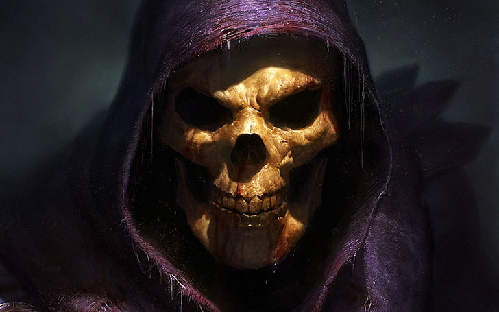 He-Man Skeletor digital wallpaper, fantasy art, skull, spooky, HD wallpaper