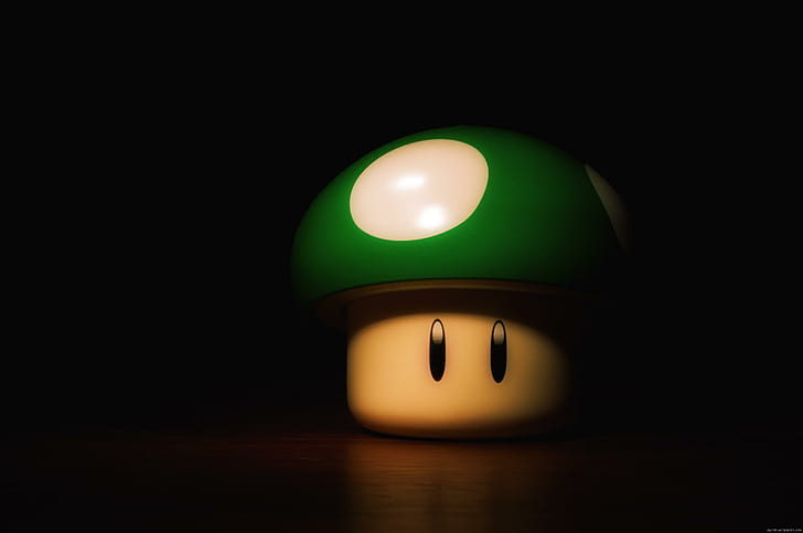 Mario bross mushroom, green and white mushroom from mario table decor, HD wallpaper