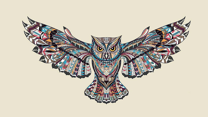 owl, bird, fly, totem, witchcraft, drawing, illustration, art, HD wallpaper