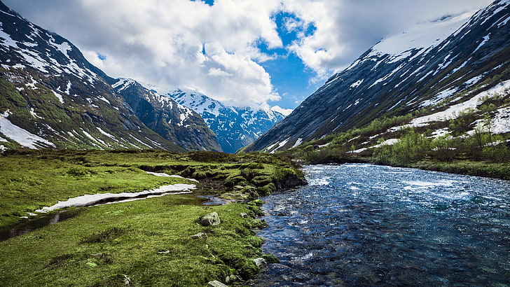 nature, mountain, landscape, valley, mountains, sky, glacier, HD wallpaper