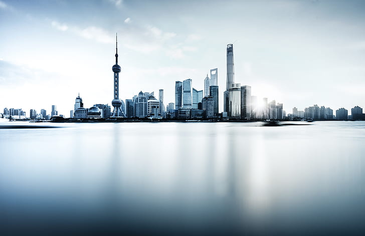 river, China, Shanghai, Oriental Pearl Tower, Shanghai Tower, HD wallpaper