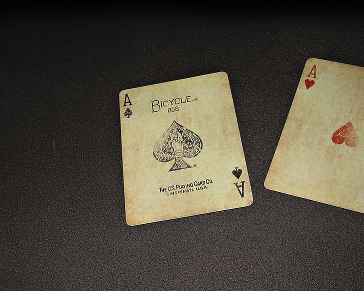 Bicycle brand ace of spades and hearts playing cards, poker, no people