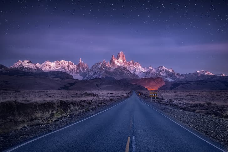 road, mountains, Argentina, Patagonia, starry sky, Andes, Patagonian Andes, HD wallpaper