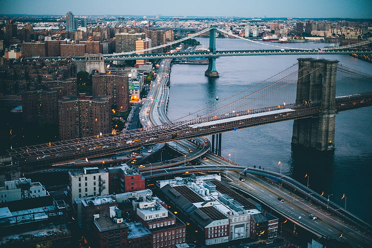 City, New York City, Aerial View, Buildings, Bridge, HD wallpaper
