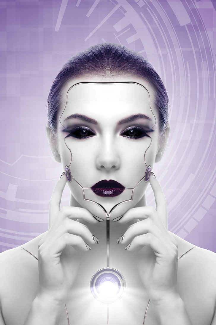 cyborg, robot, girl, face, futurism, human body part, portrait