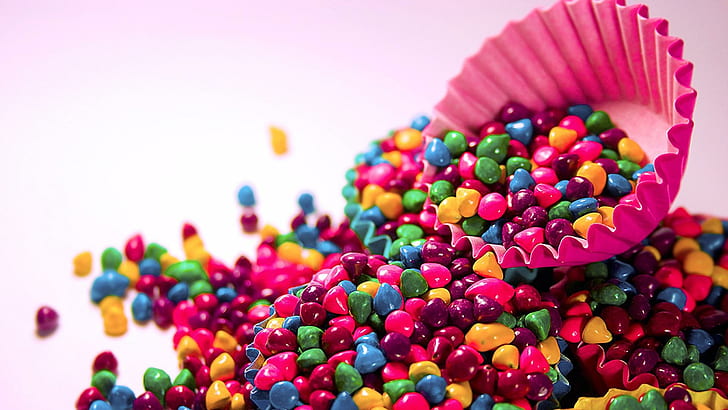 * Colorful Cy *, multi colored heart shape candies and cupcake liner, HD wallpaper