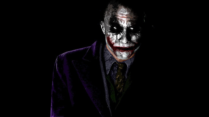 men's purple collared top, The Dark Knight, Joker, movies, black background, HD wallpaper