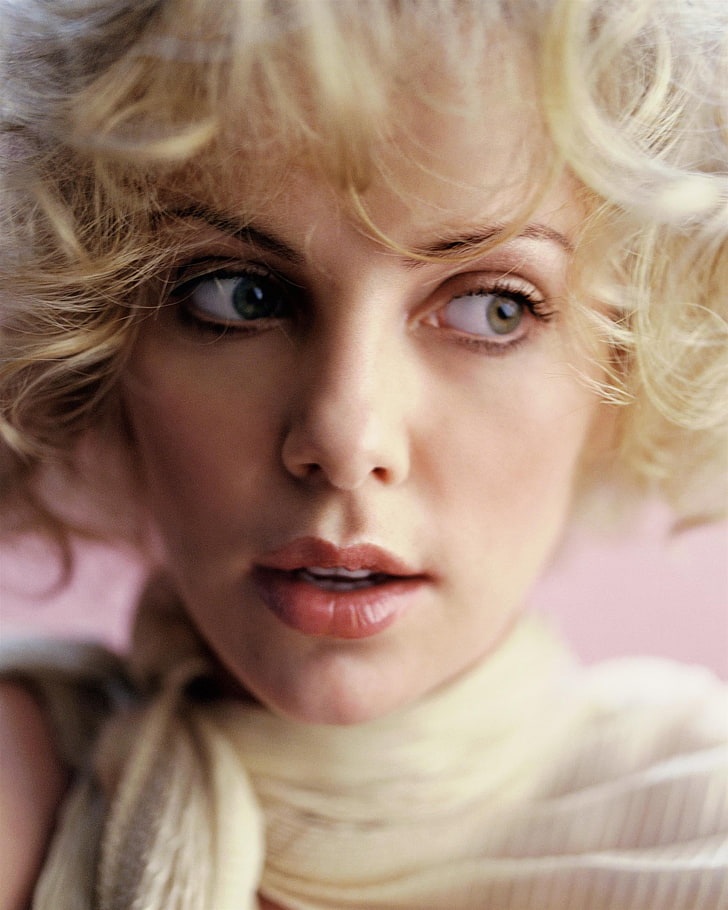 blonde, women, actress, Charlize Theron, closeup, face, portrait
