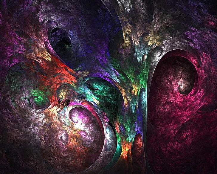 multicolored abstract painting, fractal, colorful, rotating, backgrounds, HD wallpaper