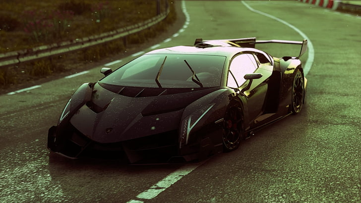 black Lamborghini Venenno sport car, Driveclub, racing, Lamborghini Veneno, HD wallpaper