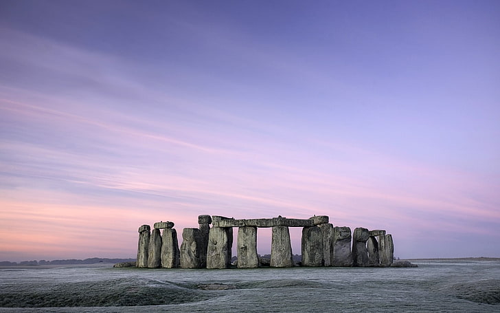 Stonehedge, Stonehenge, UK, winter, frost, field, nature, landscape