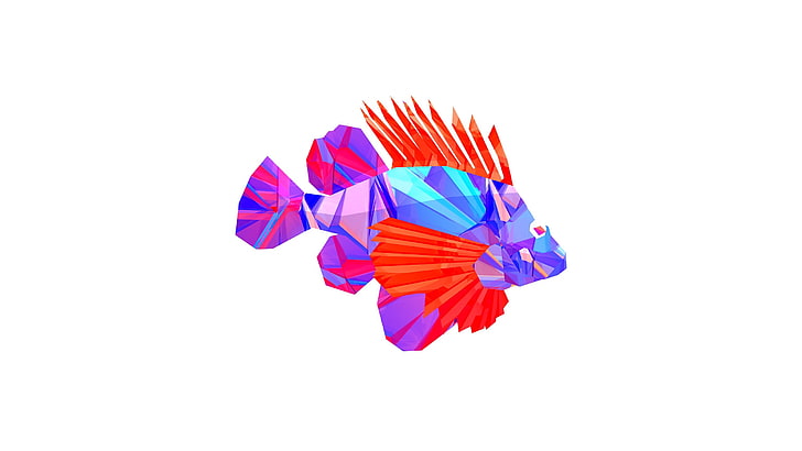 blue, purple, and red fish painting, animals, Facets, digital art