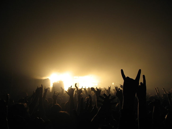 crowds, concerts, sepia, silhouette, people, group of people, HD wallpaper