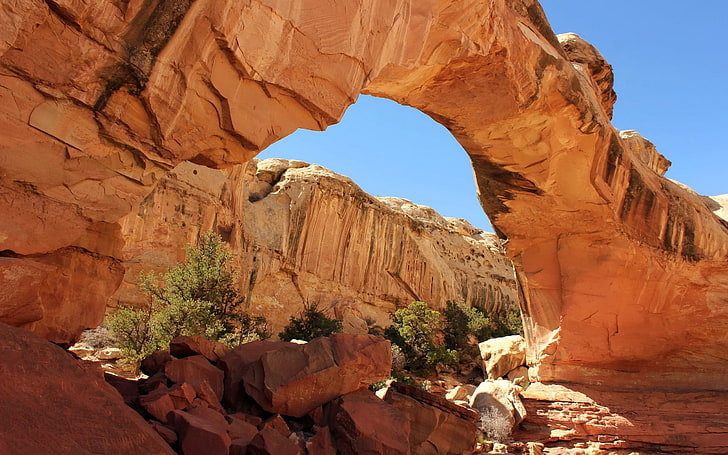 brown archway structure, rock, nature, landscape, rock formation, HD wallpaper