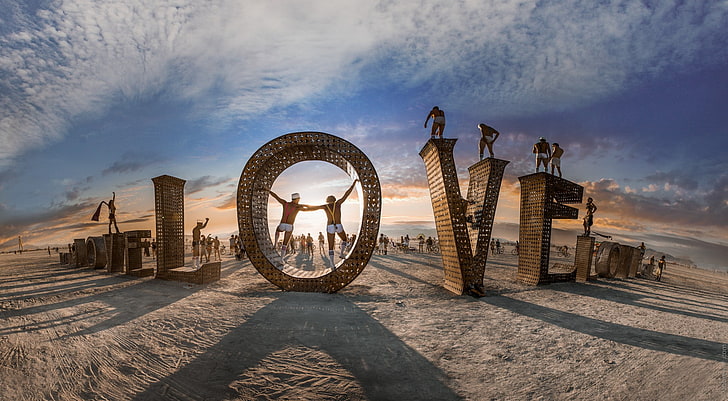 Burning Man, love, desert, gay, sky, architecture, nature, cloud - sky, HD wallpaper