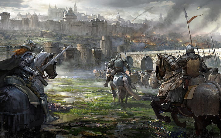 Fantasy, Knight, Armor, Castle, Horse, Siege, Sword, Warrior, HD wallpaper