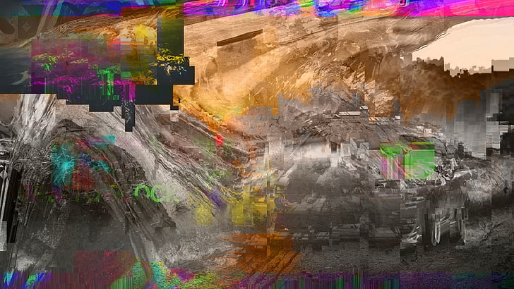 glitch art, abstract, LSD, multi colored, architecture, built structure