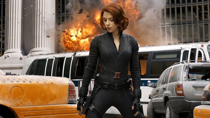 Scarlett Johansson as Black Widow, movies, The Avengers, explosion