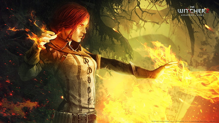 The Witcher 2 Assassins of Kings, Triss Merigold, burning, one person, HD wallpaper