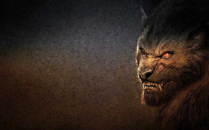 werewolf digital wallpaper, fantasy art, one animal, animal themes
