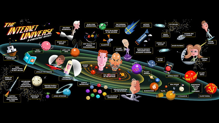 The Internet Universe illustration, Bill Gates, Julian Assange, HD wallpaper