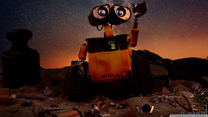black and orange Wall-E robot illustration, sky, night, nature, HD wallpaper