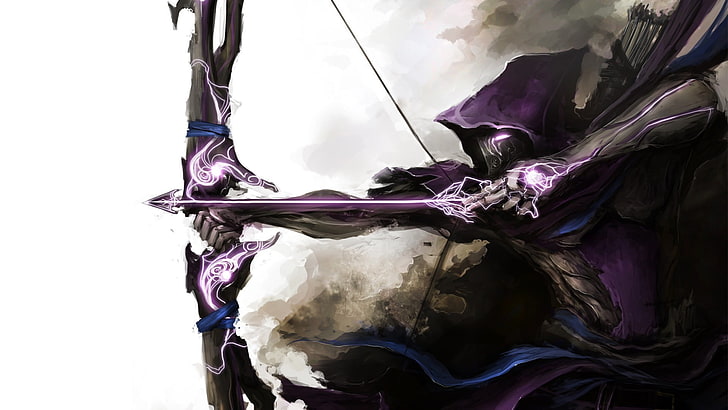 person wearing purple cape holding arrow game wallpaper, bow, HD wallpaper