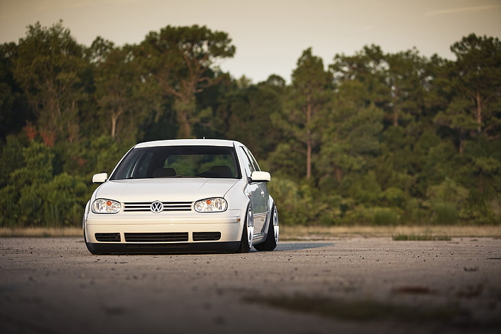white Volkswagen Golf Mk4 hatchback, cars, auto, cars walls, Tuning auto, HD wallpaper