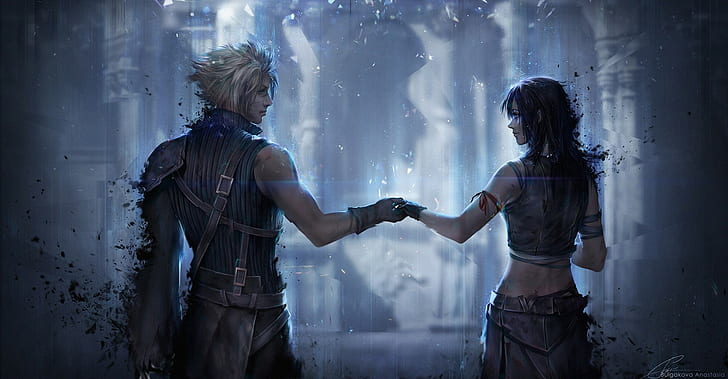 Final Fantasy wallpaper, Cloud Strife, Tifa Lockhart, two people
