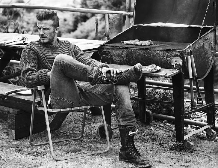 David Beckham, Football Player, model, men, jeans, looking into the distance