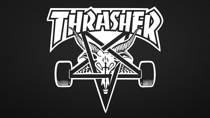 Thrasher logo, skateboarding, pentagram, Baphometh, skating, sign